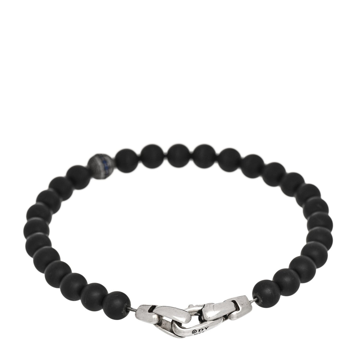 David Yurman Sterling Silver Black Onyx Blue Sapphire 6mm Spiritual Beads Evil Eye Bracelet