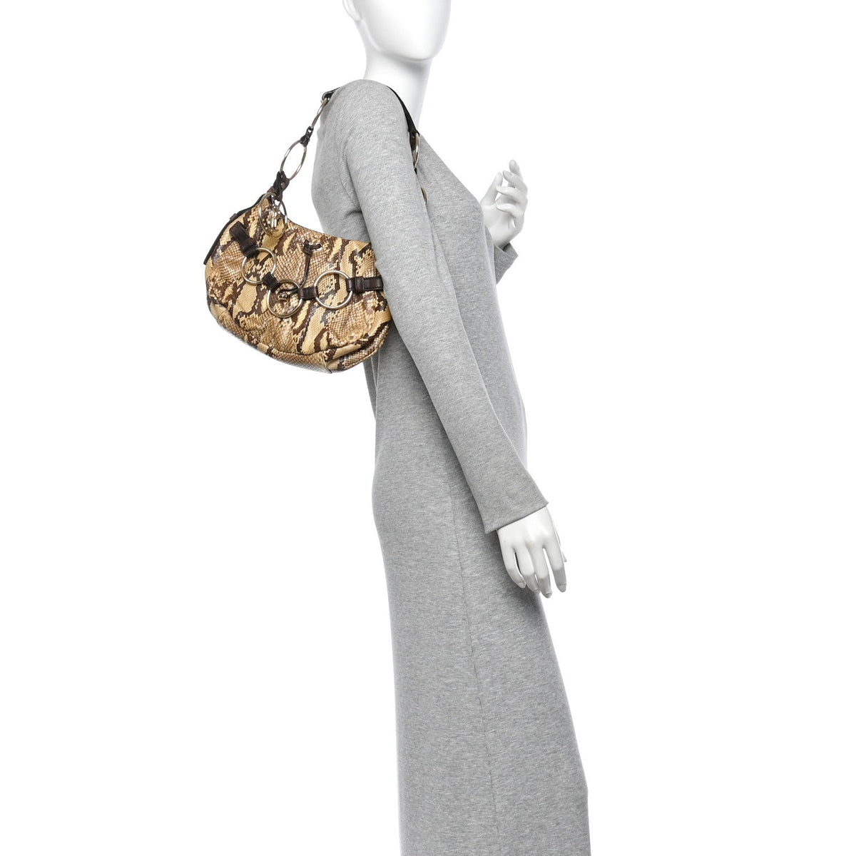 Saint Laurent Snakeskin Saharienne Shoulder Bag Brown 1983087