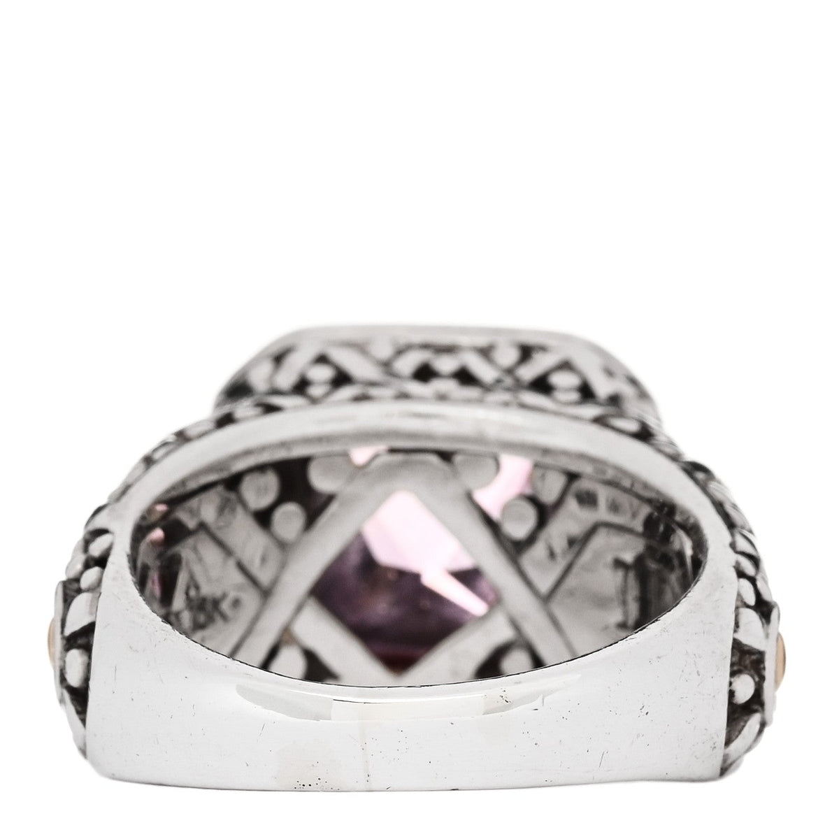 John Hardy Sterling Silver 18K Yellow Gold Diamond Pink Topaz Batu Sari Ring 52 6
