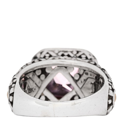 John Hardy Sterling Silver 18K Yellow Gold Diamond Pink Topaz Batu Sari Ring 52 6