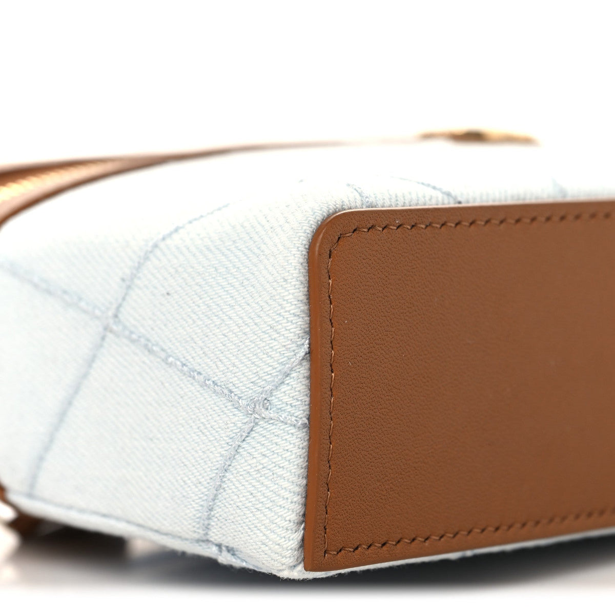 Chanel Washed Denim Calfskin Quilted Slim Vanity Case Blue Brown