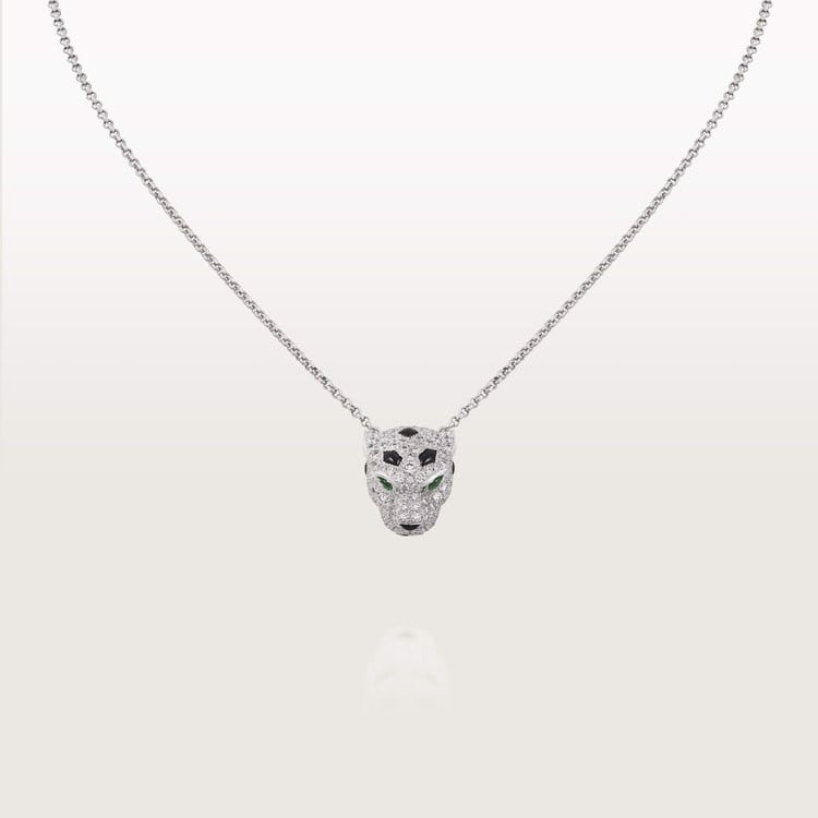 Cartier 18K White Gold Diamond Onyx Ruby Panthère De Cartier Necklace