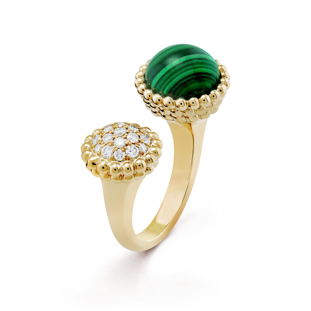 18K Yellow Gold Diamond Malachite VCA Perlée Couleurs Ring