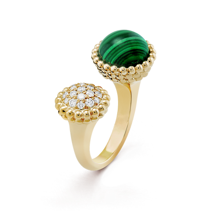 18K Yellow Gold Diamond Malachite VCA Perlée Couleurs Ring