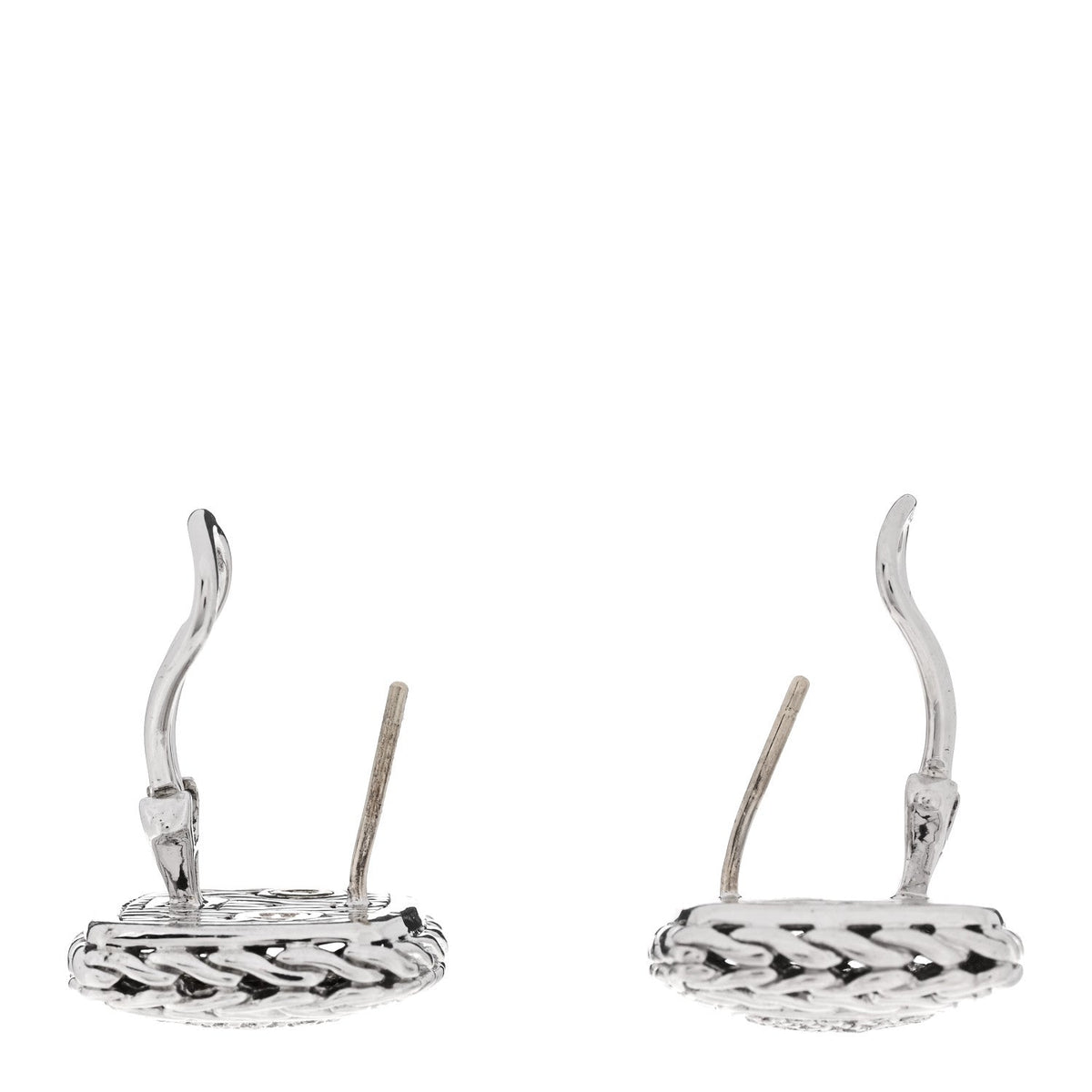 John Hardy Sterling Silver 18K Yellow Gold Diamond Classic Chain Square Earrings