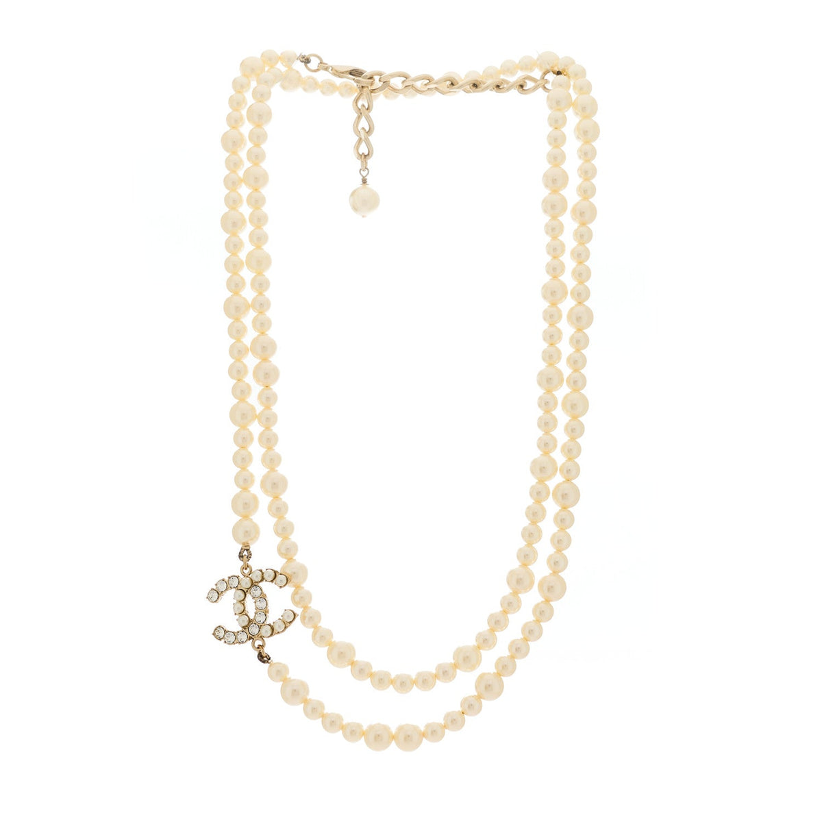 Chanel Pearl Baguette Crystal CC Long Necklace Gold