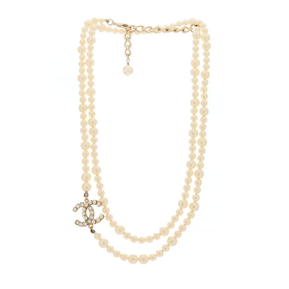 Chanel Pearl Baguette Crystal CC Long Necklace Gold