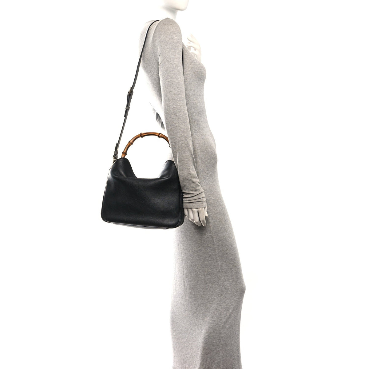 Gucci Softy Wonka Textured Dollar Calfskin Medium Diana Shoulder Bag Black