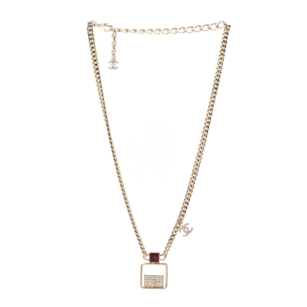 Chanel Metal Crystal Quilted Flap Bag Necklace Gold