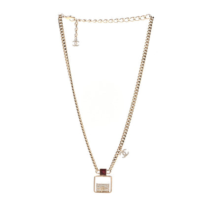 Chanel Metal Crystal Quilted Flap Bag Necklace Gold