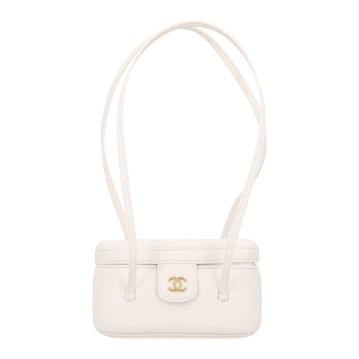 Chanel Shiny Caviar Preppy Coco Long Vanity With Strap White