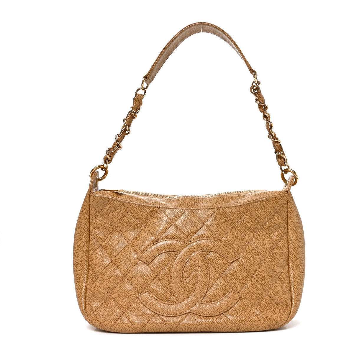 Chanel Caviar Quilted Timeless CC Shoulder Bag Beige