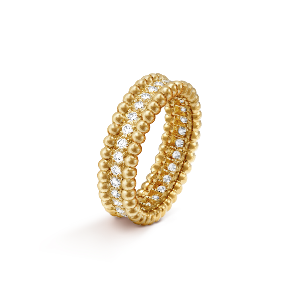 18K Gold Diamond VCA Perlée 1 Row Ring