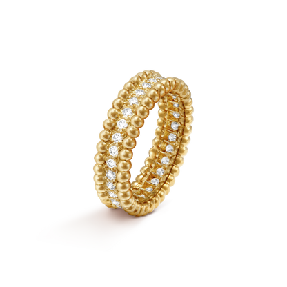 18K Gold Diamond VCA Perlée 1 Row Ring