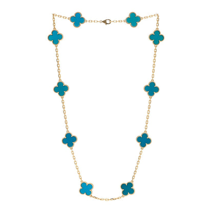 Van Cleef & Arpels 18K Yellow Gold Blue Agate Vintage Alhambra 10 Motif Necklace