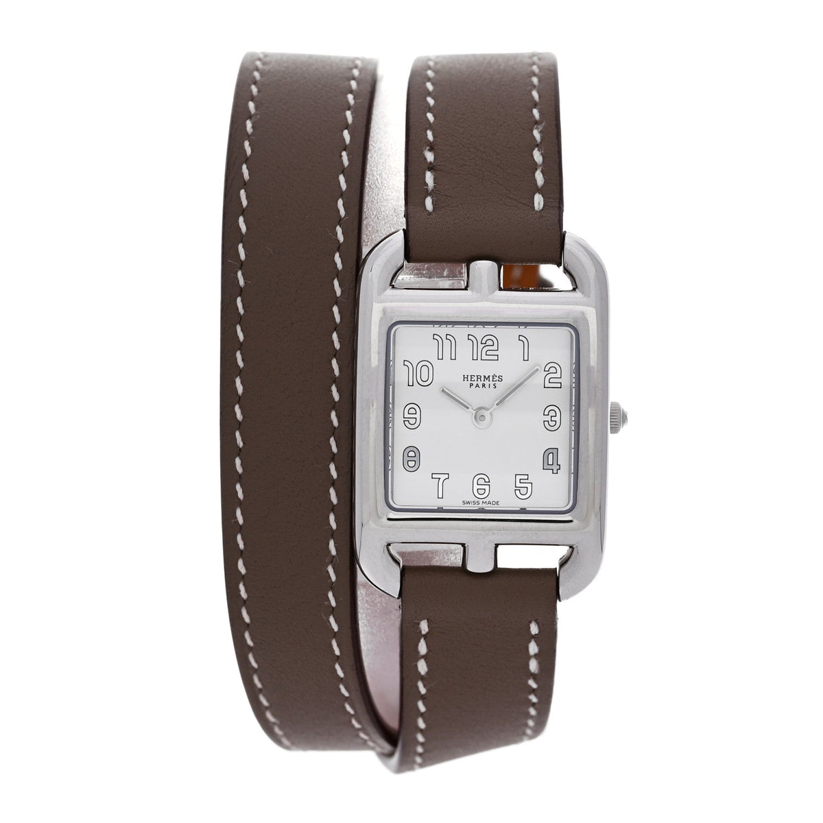 Hermes Stainless Steel Swift 23mm Cape Cod Double Tour Quartz Watch Etoupe