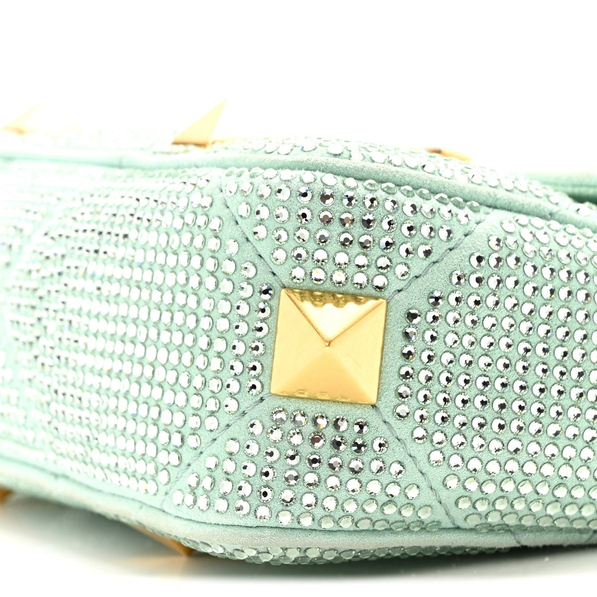Valentino Garavani Crystal Suede Small Roman Stud Shoulder Bag Green