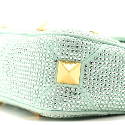 Valentino Garavani Crystal Suede Small Roman Stud Shoulder Bag Green