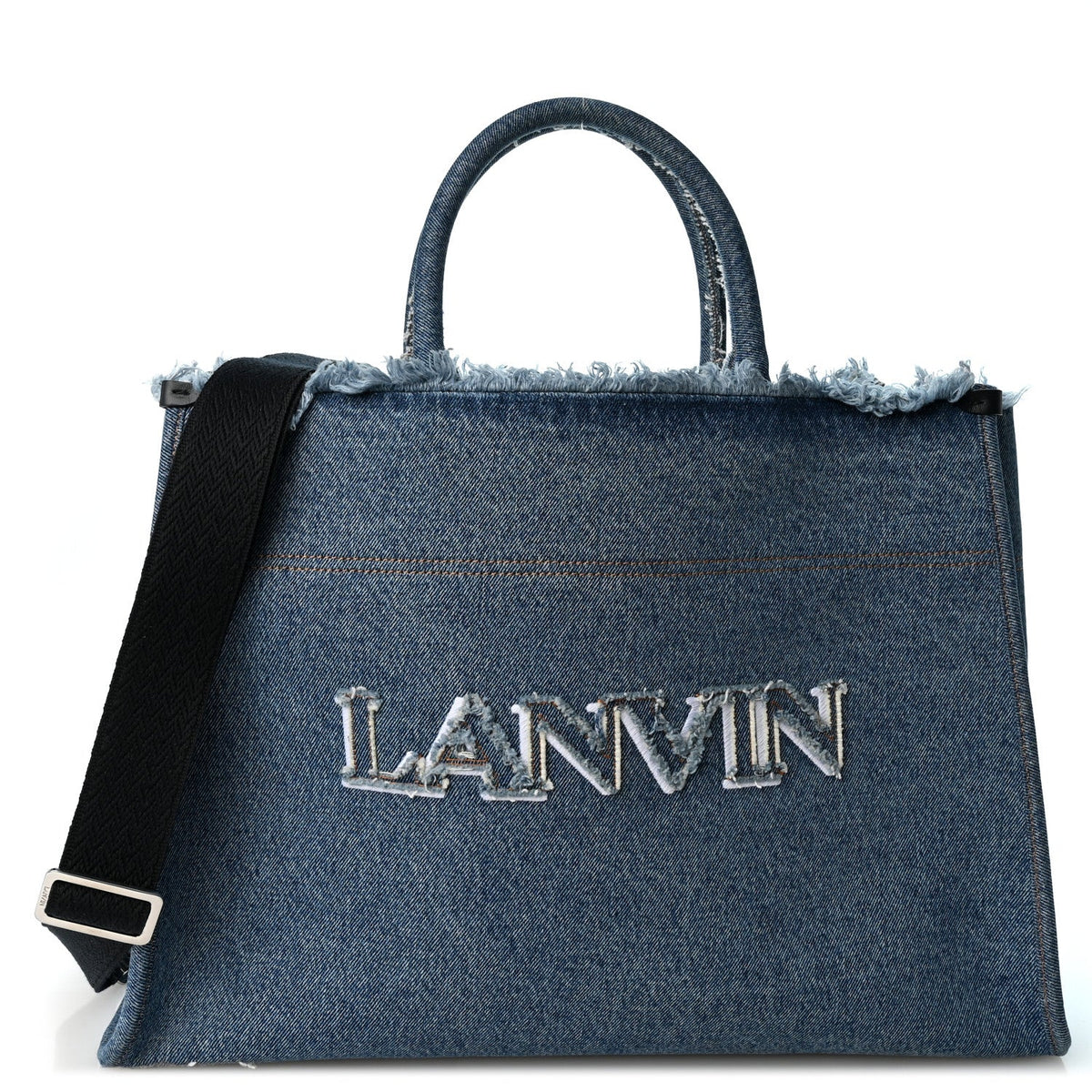 Lanvin Denim Logo Embroidered In & Out GM Tote Bag Blue