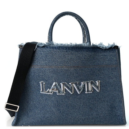 Lanvin Denim Logo Embroidered In & Out GM Tote Bag Blue