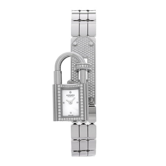 Hermes Stainless Steel Diamond Pave 16mm Kelly Watch 1937817