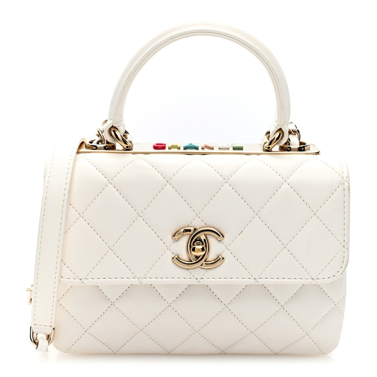 Chanel Lambskin Lacquered Quilted Small Trendy CC Flap Bag White