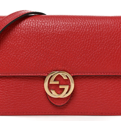 Gucci Dollar Calfskin Interlocking G Chain Wallet Red