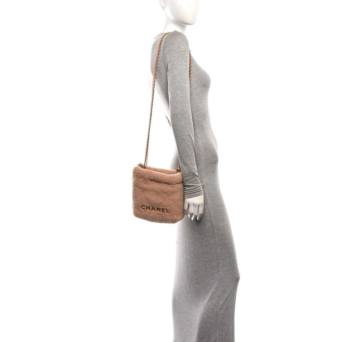 Chanel Shearling Quilted Mini Chanel 22 Shoulder Bag Light Pink 1921313