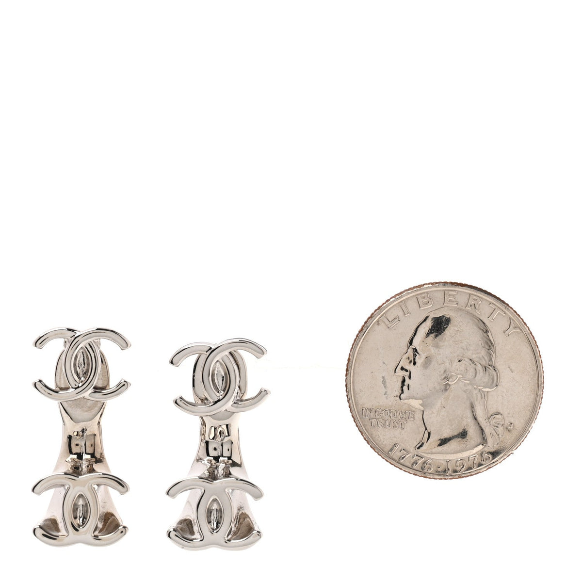 Chanel Metal CC Turnlock Drop Earrings Silver