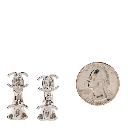 Chanel Metal CC Turnlock Drop Earrings Silver