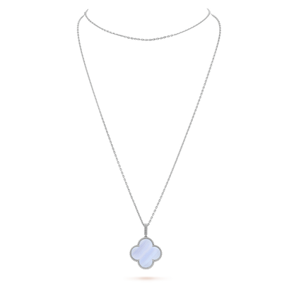 18K White Gold Chalcedony VCA Magic Alhambra Long Necklace