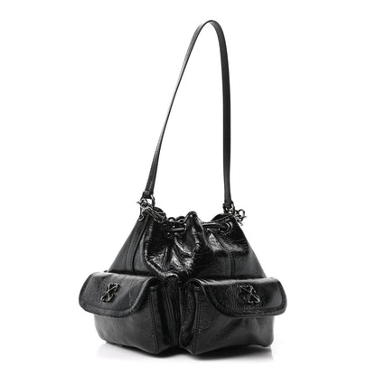 Off-White Calfskin Dumbo B Chain Pocket Bucket Bag Black