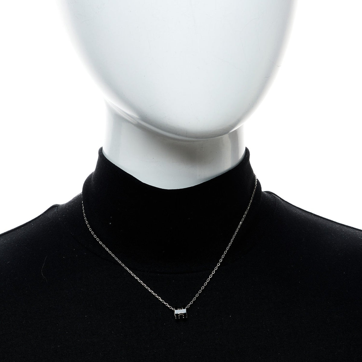 Hermes Lacquered Palladium Mini Pop H Pendant Necklace Black