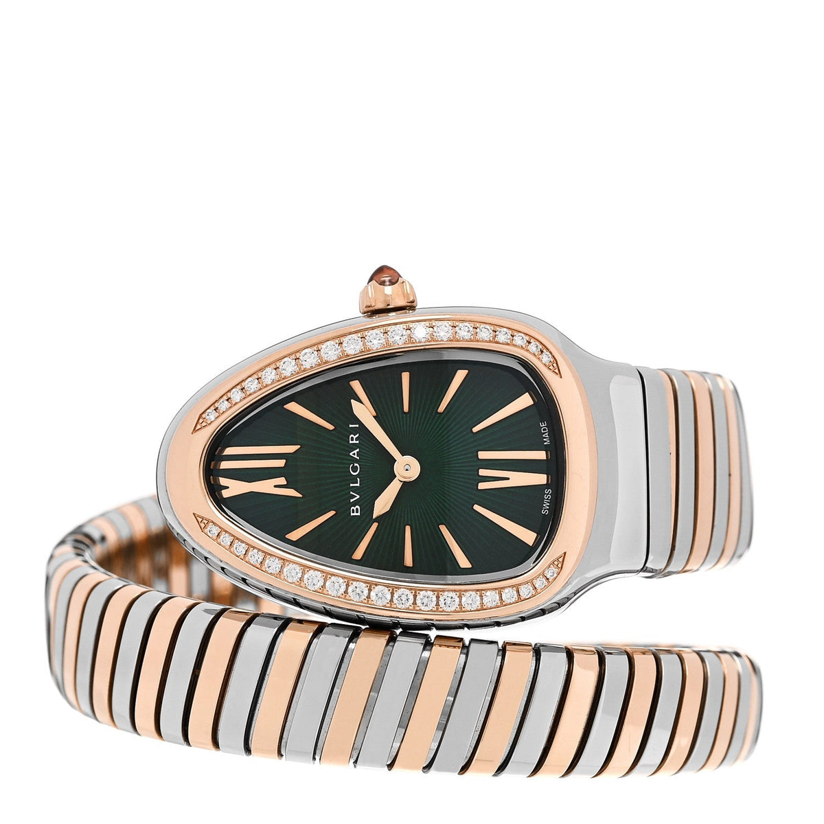 Bulgari Stainless Steel 18K Rose Gold Diamond 35mm Serpenti Tubogas Watch Green