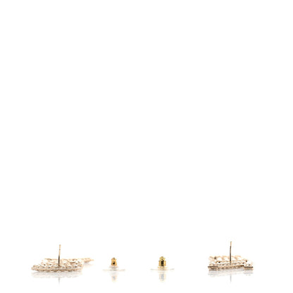 Chanel Crystal Cha-Nel Logo Drop Earrings Gold