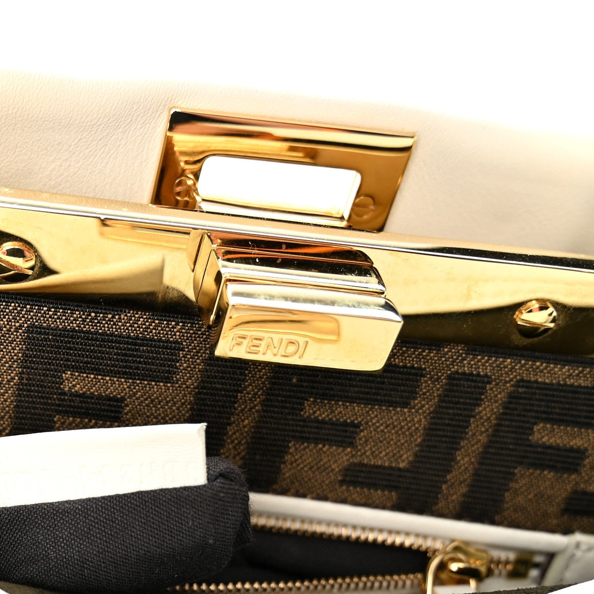 Fendi Vitello Seta Canvas FF Mini Peekaboo Iconic Satchel Uovo Sigaro Marrone