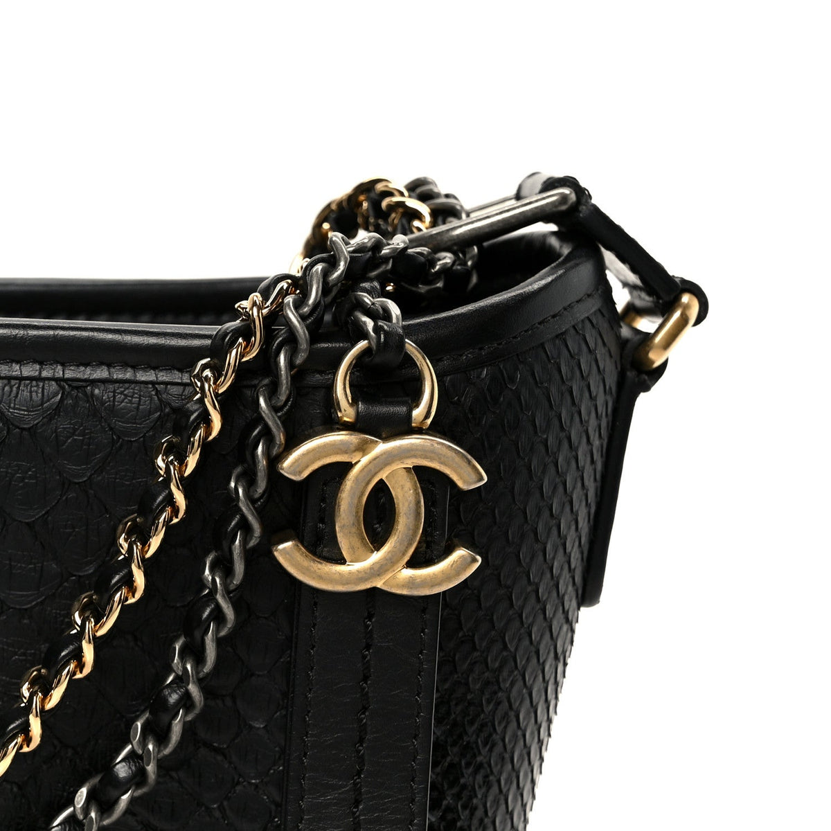 Chanel Snakeskin Patent Calfskin Small Gabrielle Hobo Black 1841660
