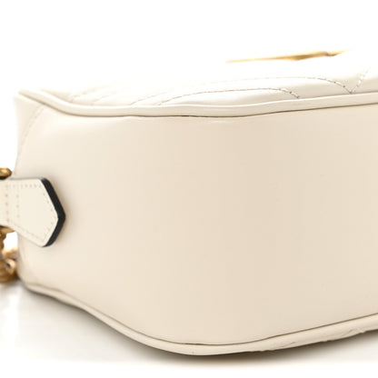Gucci Calfskin Matelasse Small GG Marmont Chain Shoulder Bag White
