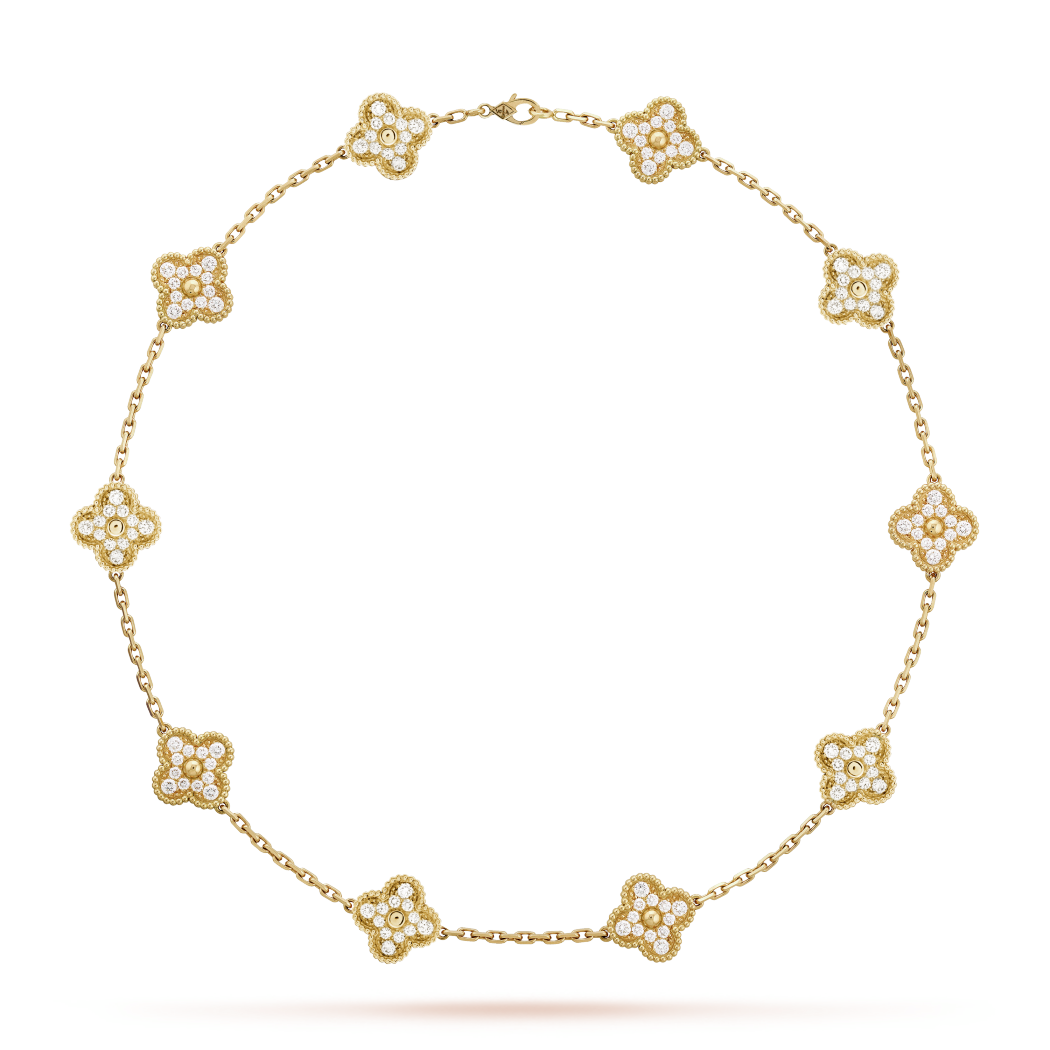 18K Gold Diamond Vintage Alhambra 10 Motifs Necklace