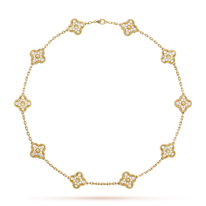 18K Gold Diamond Van Cleef & Arpels Vintage Alhambra Necklace