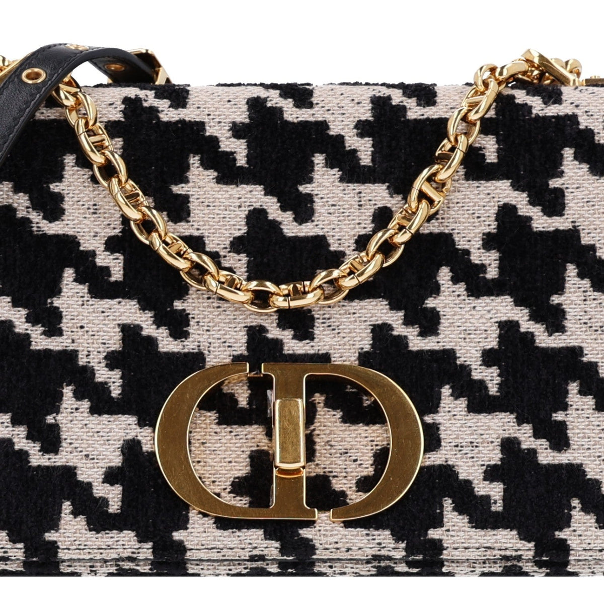 Christian Dior Canvas Macro Houndstooth Medium Caro Bag Black White