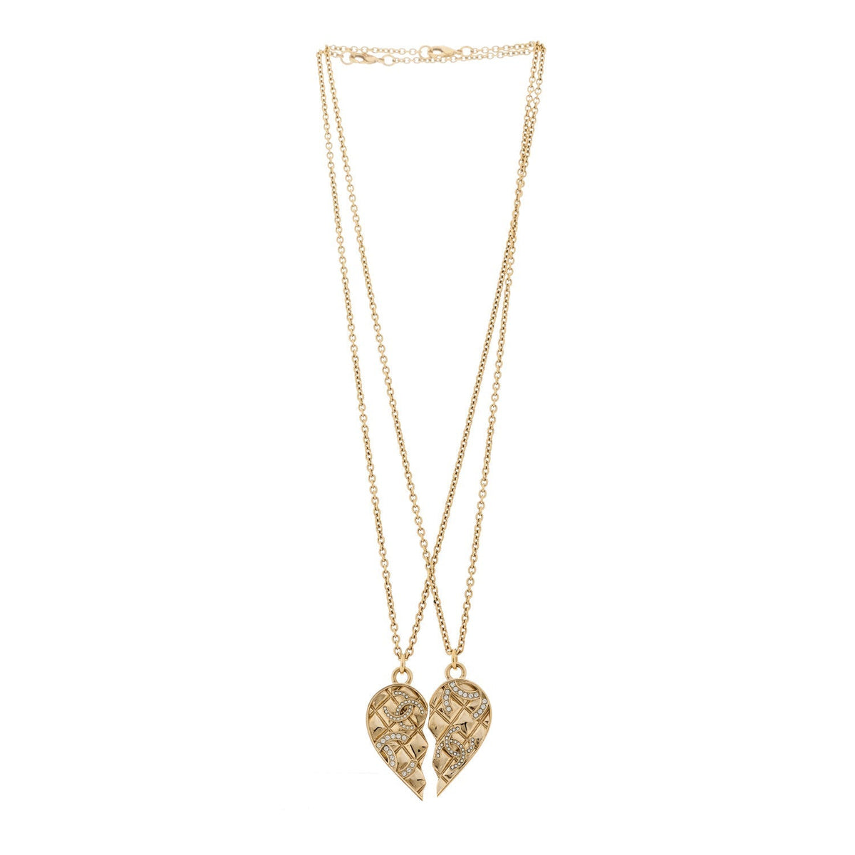 Chanel Crystal Gripoix Clover Heart CC Friendship Necklace Set Gold Multicolor