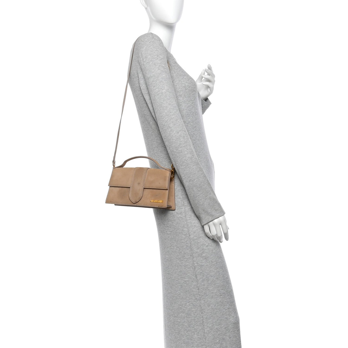 Jacquemus Nubuck Le Grand Bambino Shoulder Bag Dark Beige