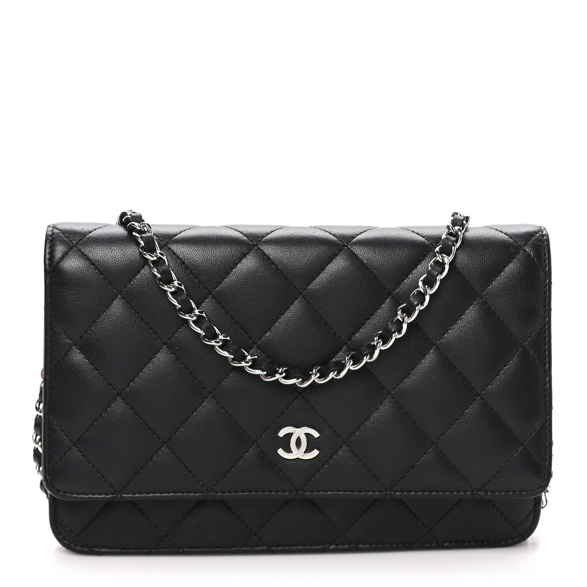 Chanel Lambskin Quilted Wallet On Chain WOC Bag Black