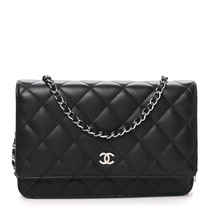 Chanel Lambskin Quilted Wallet On Chain WOC Bag Black