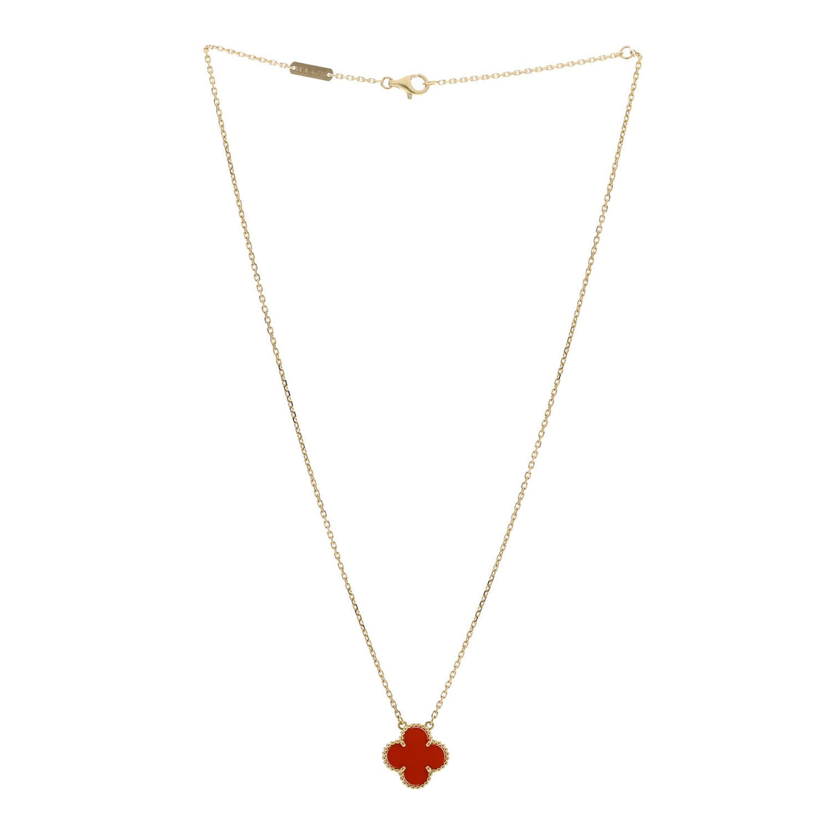 Van Cleef & Arpels 18K Yellow Gold Carnelian Vintage Alhambra Pendant Necklace