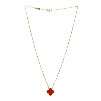 Van Cleef & Arpels 18K Yellow Gold Carnelian Vintage Alhambra Pendant Necklace