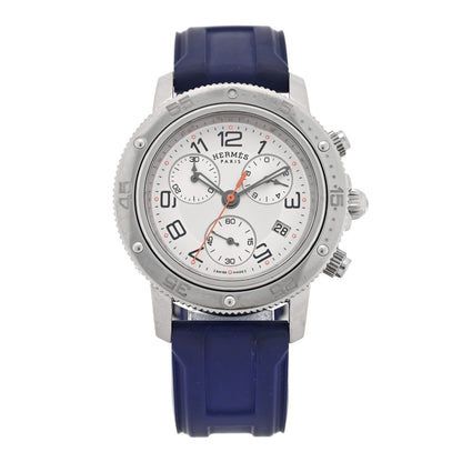 Hermes Stainless Steel Rubber 36mm Clipper Watch Blue