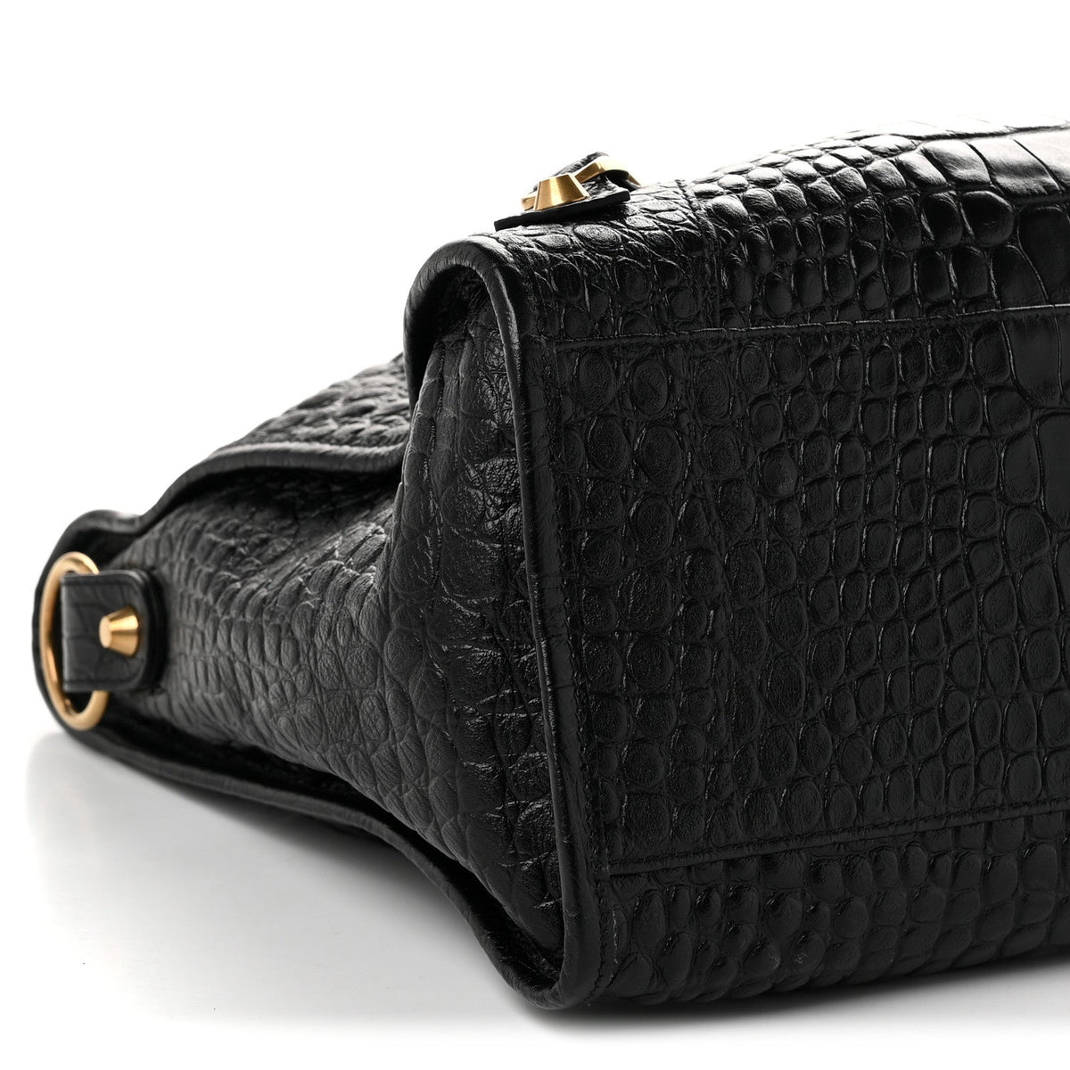 Balenciaga Calfskin Crocodile Embossed Gold Hardware Le City Black