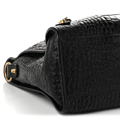 Balenciaga Calfskin Crocodile Embossed Gold Hardware Le City Black